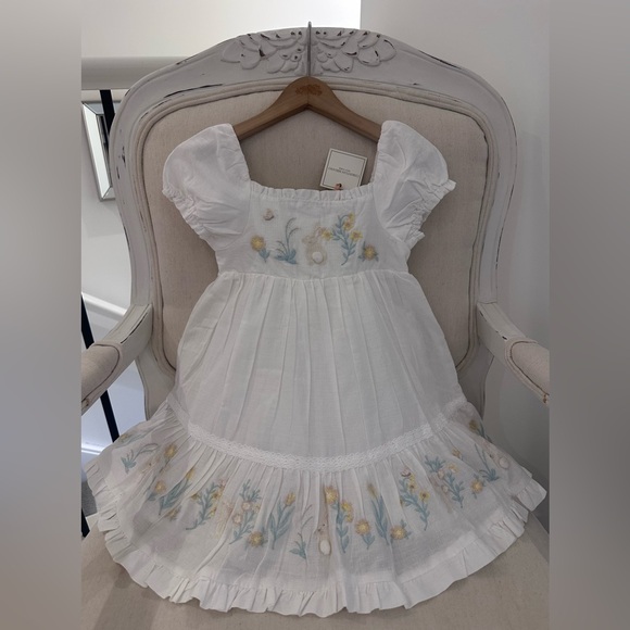 Christian Siriano Other - 🐰4T 100% Cotton Floral Embroidered Puff Sleeve Spring Bunny Toddler Dress NWT